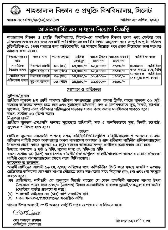 চাকরি দিচ্ছে শাহজালাল বিজ্ঞান ও প্রযুক্তি বিশ্ববিদ্যালয়, সিলেট
