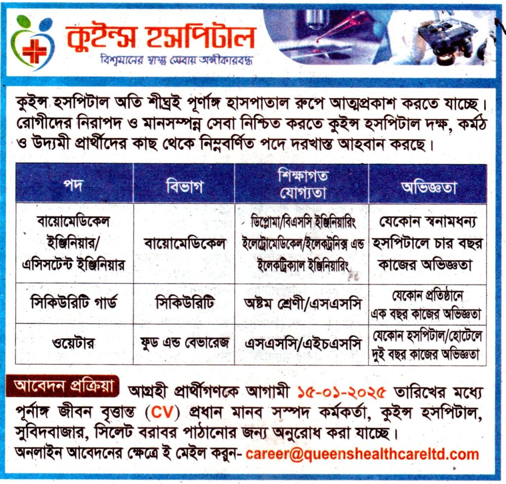 কুইন্স হসপিটালে চাকরির সুযোগ