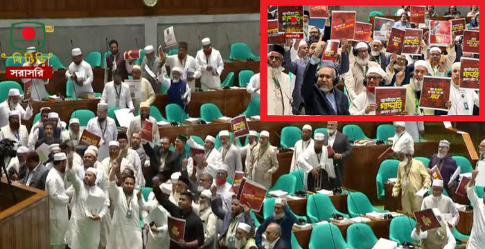 রাষ্ট্রপতি সংসদে প্রবেশ করতেই ‘জুলাইয়ের গাদ্দার’ প্ল্যাকার্ড প্রদর্শন