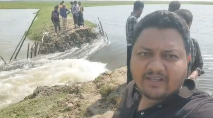 সুনামগঞ্জে বাঁধ ভেঙ্গে হাওরে পানি প্রবেশ, বোরো ধানের ক্ষতি