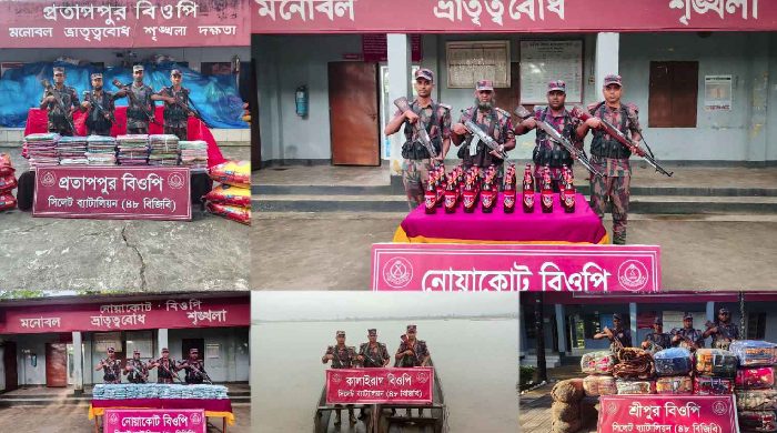 সিলেটের সীমান্তে ৫১ লাখ টাকার চোরাচালানের পণ্য জব্দ