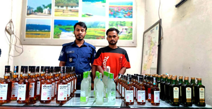 সিলেটে জৈন্তাপুরে বিপুল পরিমাণ বিদেশি মদসহ যুবক আটক